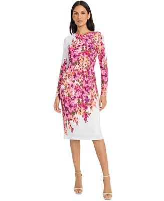 Maggy London Women's Floral-Print Long-Sleeve Sheath Dress