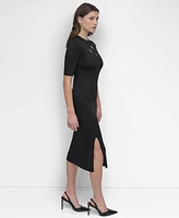 Dkny Women's Short Sleeve Grated Yoke Sweater Dress