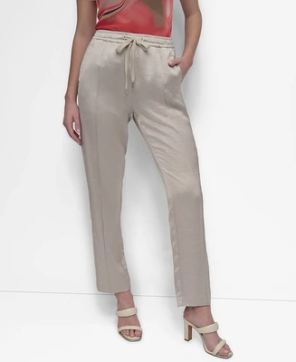 Dkny Women's High-Rise Drawstring Satin Pants
