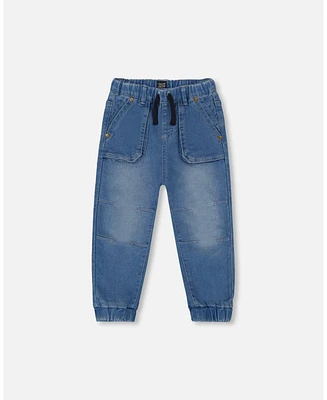 Deux par Toddler Boys French Terry Denim Jogger Pant Blue