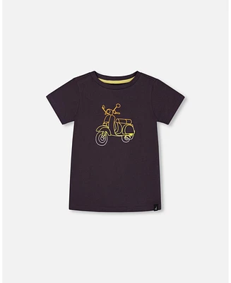 Deux par Baby Boys Organic Cotton Tee Dark Gray And Multicolored Vespa