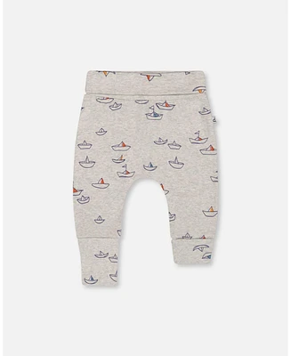 Deux par Baby Boys Printed Organic Cotton Evolutive Pant Paper Boat