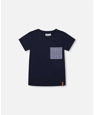 Deux par Big Boys Short Sleeve Tee With Pocket Navy Blue