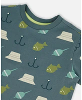 Deux par Big Boys Printed Organic Cotton Tee Teal And Peach