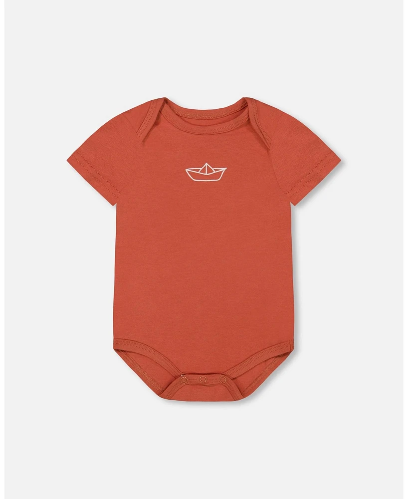 Deux par Baby Boys Organic Cotton Onesie Terracotta