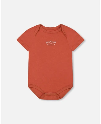 Deux par Baby Boys Organic Cotton Onesie Terracotta