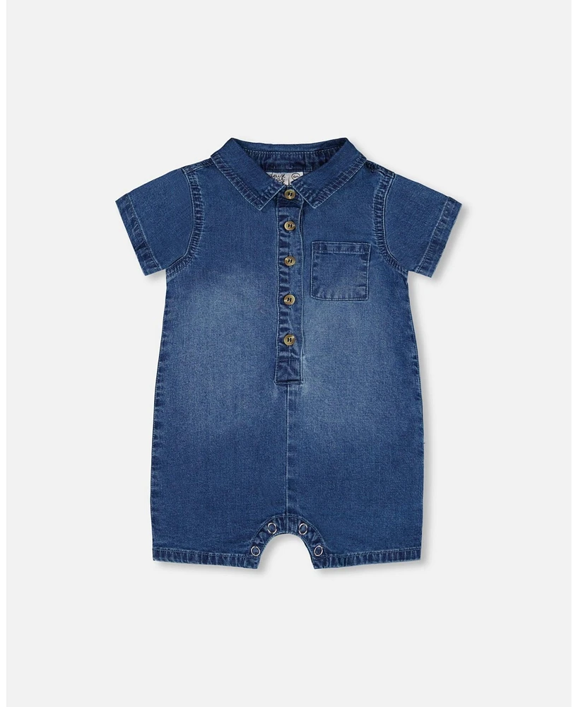 Deux par Baby Boys One-Piece Denim Romper Dark Blue