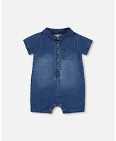 Deux par Baby Boys One-Piece Denim Romper Dark Blue