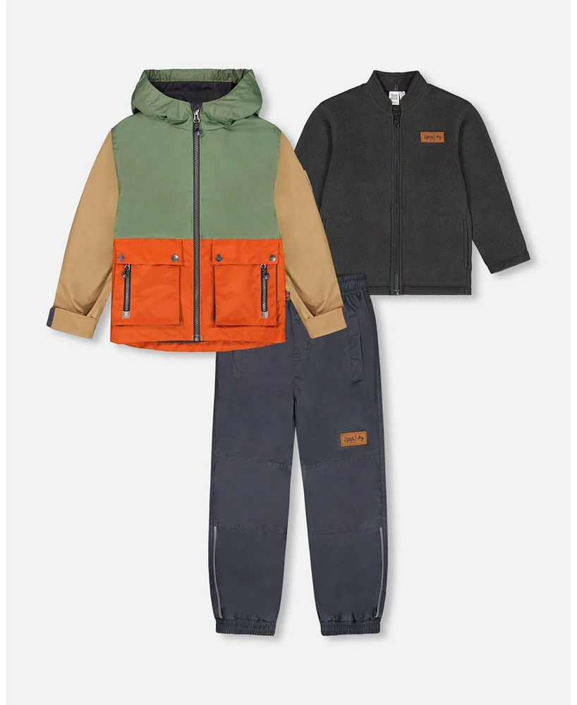 Deux par Big Boys 3-In-1 Mid-Season Outerwear Set Gray, Beige, Orange, And Sage