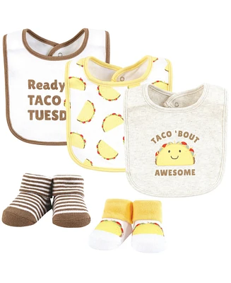 Hudson Baby Cotton Bib and Sock Set, Taco Tuesday, One Size