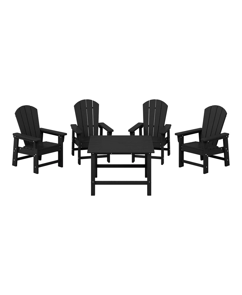 Kids 5-Piece Hdpe Outdoor Square Patio Dining Table and Chairs Set