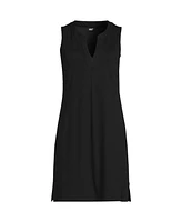 Lands' End Women's Tall Cotton Jersey Notch Neck Dress