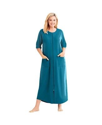 Dreams & Co. Plus Long French Terry Zip-Front Robe
