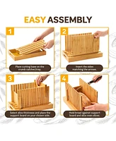 Bread Slicer for Homemade Bread - Adjustable Width Bread Cutter for Cakes, Bagels - Bamboo Bread Cutting Guide and Crumb Tray - (Knife Not Included)