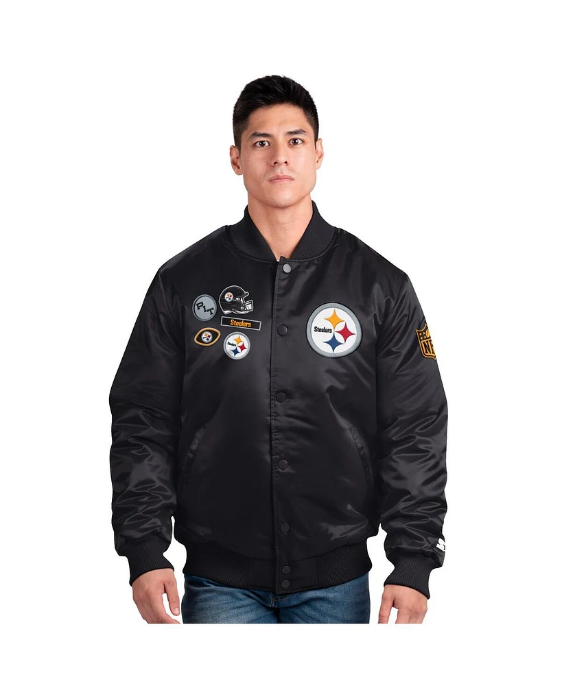 Starter Men's Black Pittsburgh Steelers Exclusive Satin Full-Snap Varsity Jacket