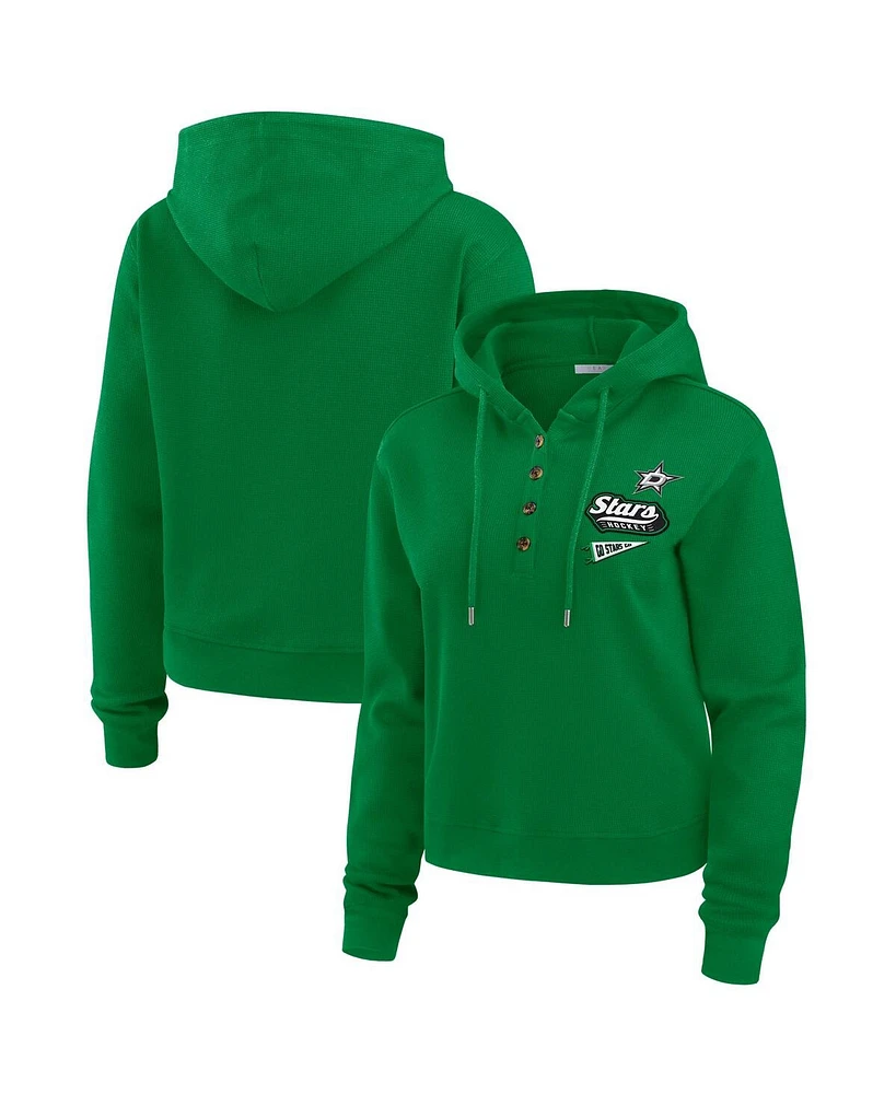 Wear by Erin Andrews Women's Kelly Green Dallas Stars Waffle-Knit Pullover Hoodie