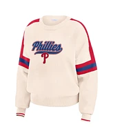 Wear by Erin Andrews Women's Cream Philadelphia Phillies Stripe Pullover Sweater