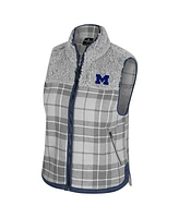 Colosseum Women's Gray Michigan Wolverines Matilda Sherpa Plaid Full-Zip Vest