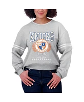 Wear by Erin Andrews Women's Heather Gray New York Knicks French Terry Pullover Sweatshirt