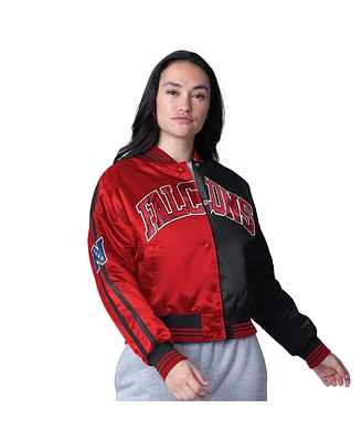 Starter Women's Red/Black Atlanta Falcons Zone Blitz Cropped Full-Snap Satin Jacket