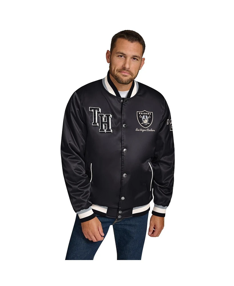 Tommy Hilfiger Men's Black Las Vegas Raiders Dante Full-Snap Satin Jacket