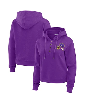 Wear By Erin Andrews Women's Purple Minnesota Vikings Waffle Hoodie Pullover Top