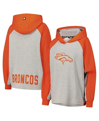 Dkny Women's Gray/Orange Denver Broncos Joy Cropped Raglan Pullover Hoodie