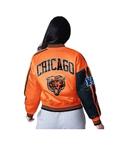 Starter Women's Navy/Orange Chicago Bears Zone Blitz Cropped Full-Snap Satin Jacket