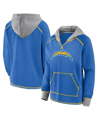 Logo Athletic Women's Powder Blue Los Angeles Chargers Boom Fleece Pullover V-Neck Hoodie