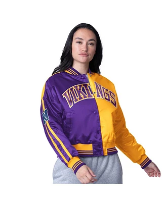 Starter Women's Purple/Gold Minnesota Vikings Zone Blitz Cropped Full-Snap Satin Jacket