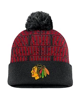 Fanatics Men's Black/Red Chicago Blackhawks Fundamental Empty Net Cuffed Knit Hat with Pom