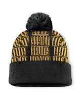 Fanatics Men's Black/Gold Boston Bruins Fundamental Empty Net Cuffed Knit Hat with Pom