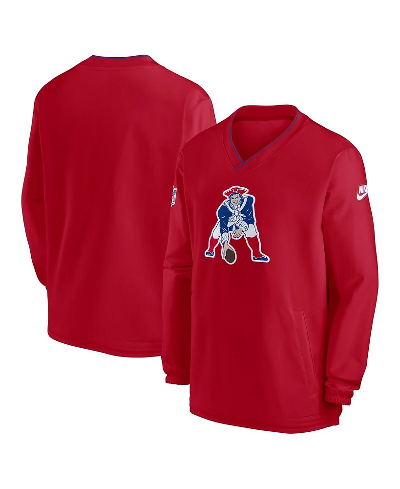 Nike Men's Red New England Patriots 2024 Sideline Throwback Logo Long Sleeve V-Neck Windshirt