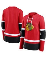 Fanatics Women's Red Chicago Blackhawks Prime Time Lace-Up Long Sleeve T-Shirt