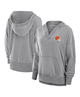 Fanatics Women's Heather Gray Cleveland Browns Initiative Snow Wash French Terry V-Neck Pullover Hoodie