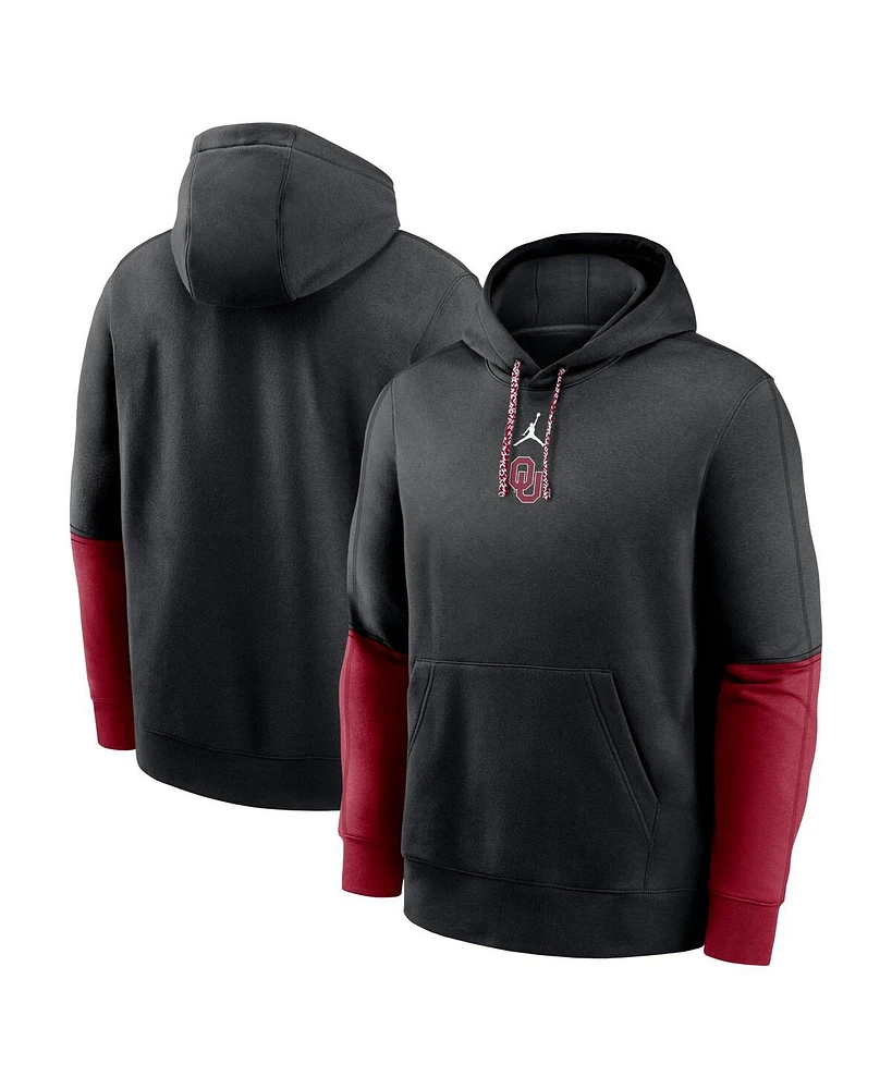 Jordan Men's Black/Crimson Oklahoma Sooners 2024 Sideline Club Pullover Hoodie