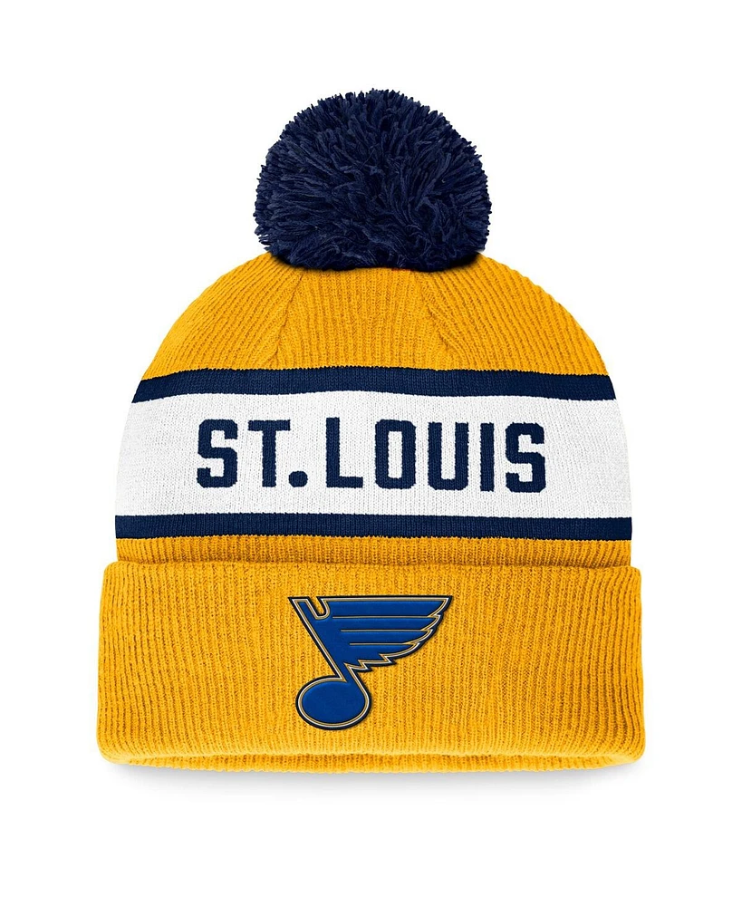 Fanatics Men's Gold St. Louis Blues Fundamental Wordmark Cuffed Knit Hat with Pom