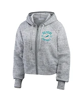 Wear by Erin Andrews Women's Heather Gray Miami Dolphins Speckled Fleece Cropped Full-Zip Hoodie