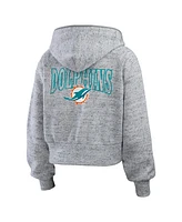 Wear by Erin Andrews Women's Heather Gray Miami Dolphins Speckled Fleece Cropped Full-Zip Hoodie