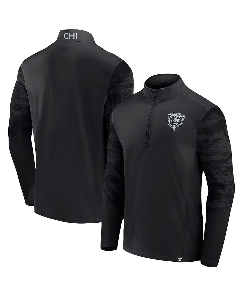 Fanatics Men's Chicago Bears Blackout Ringer Quarter-Zip Top