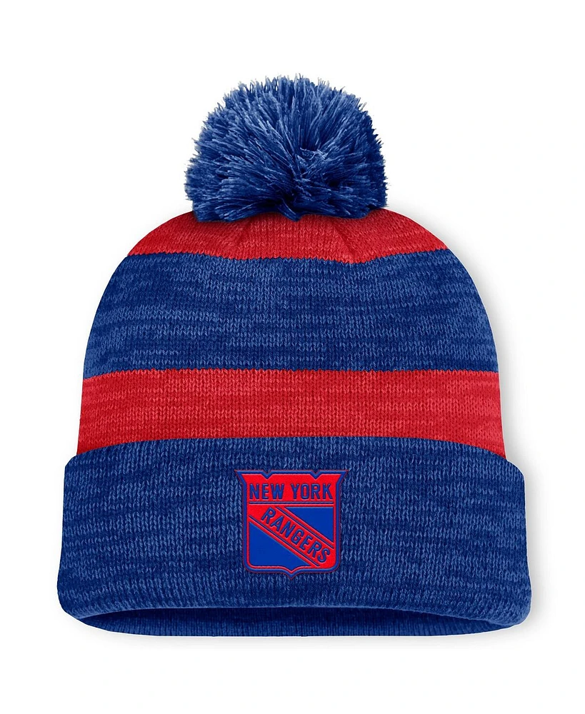 Fanatics Men's Navy/Red New York Rangers Fundamental Red Line Cuffed Knit Hat with Pom