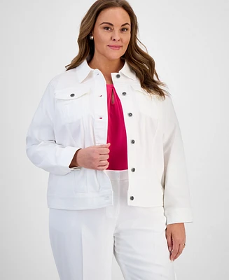 Kasper Plus Button-Front Trucker Jacket