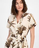 Nautica Jeans Women's Palm-Print Short-Sleeve Shirtdress