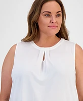 Kasper Plus Keyhole-Neckline Sleeveless Top