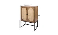 2 Door high cabinet, rattan, Built-in adjustable shelf, Free Standing Cabinet for Living Room Bedroom