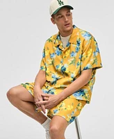 Mode Of One Mens Blurred Floral Relaxed Fit Shiny Twill Camp Shirt Relaxed Fit 6 1 2 Shiny Twill Shorts Exclusively At Macys