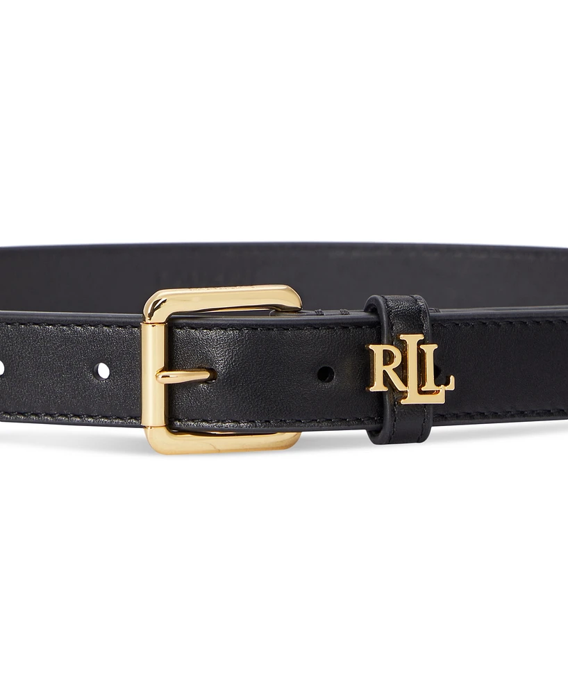 Lauren Ralph Logo-Keeper Leather Skinny Belt