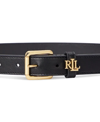 Lauren Ralph Logo-Keeper Leather Skinny Belt