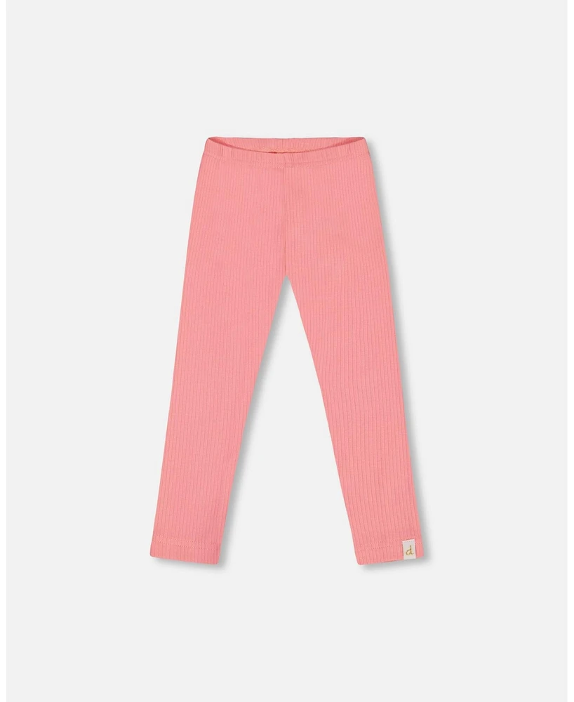 Deux par Big Girls Flat Back Rib Leggings Coral Pink