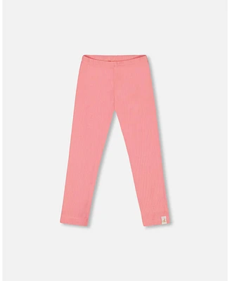 Deux par Big Girls Flat Back Rib Leggings Coral Pink